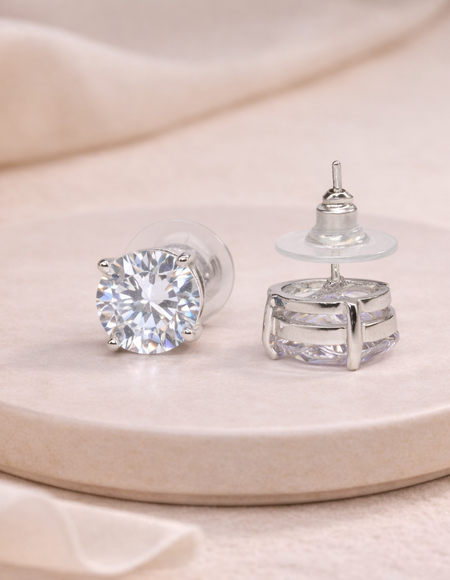 stainless steel silver polish with swarovski stone white anti tarnish anti allergic fancy earring for girls