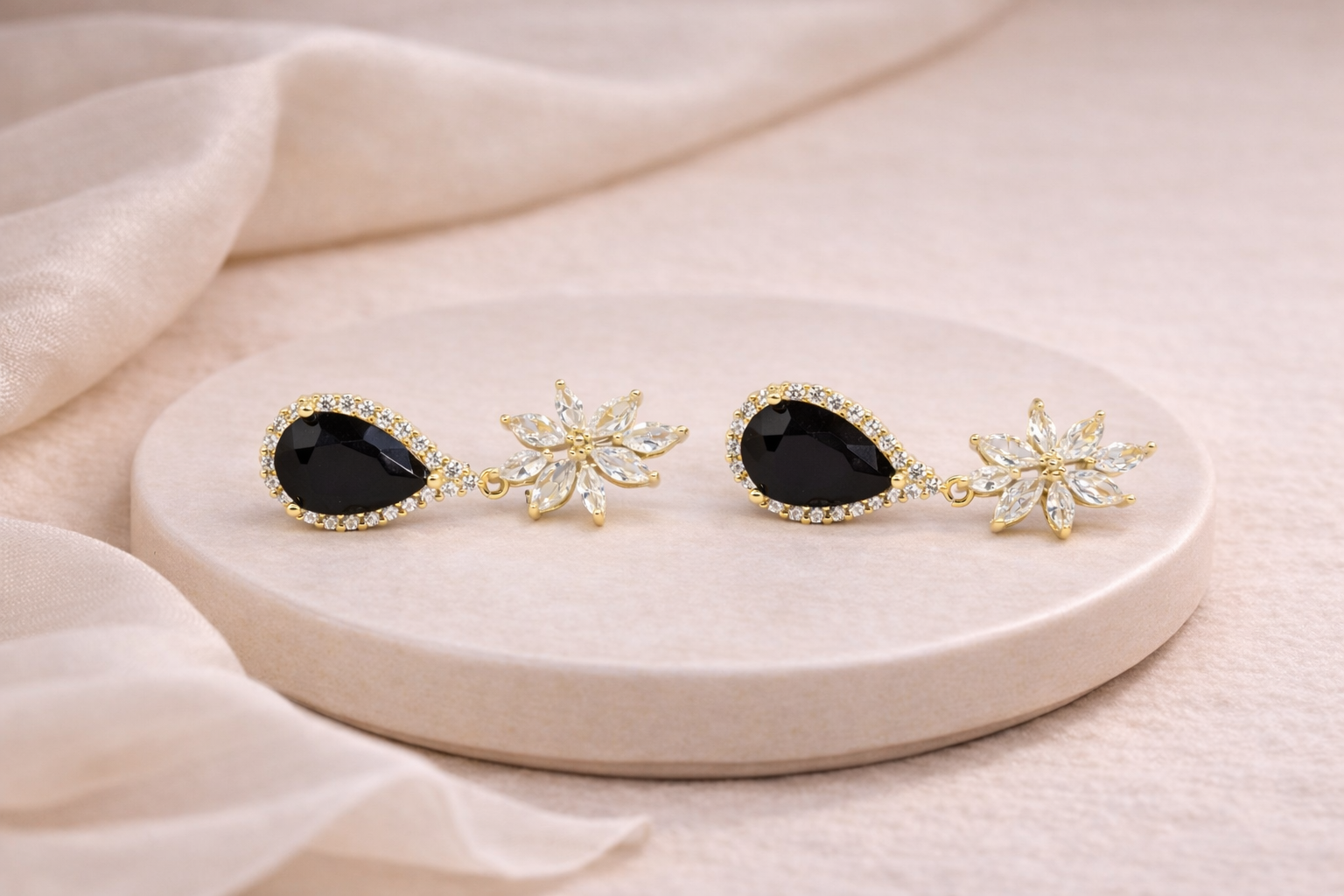 18kt Gold Polish with Diamond & Black Swarovski Stone Anti-Tarnish & Anti-Allergic Fancy Earring for Girls
