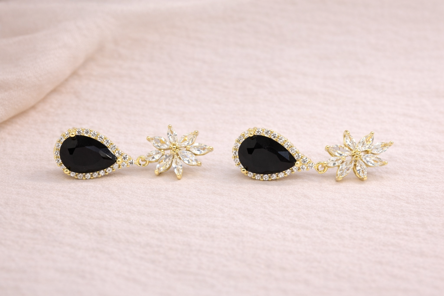 18kt Gold Polish with Diamond & Black Swarovski Stone Anti-Tarnish & Anti-Allergic Fancy Earring for Girls