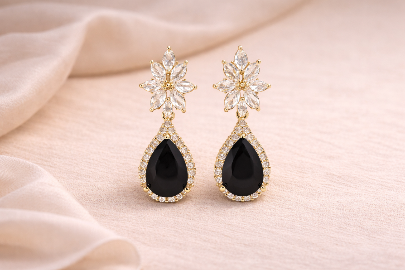 18kt Gold Polish with Diamond & Black Swarovski Stone Anti-Tarnish & Anti-Allergic Fancy Earring for Girls