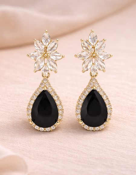 18kt gold polish with daimond & black swarovski stone anti tarnish anti allergic fancy earring for girls