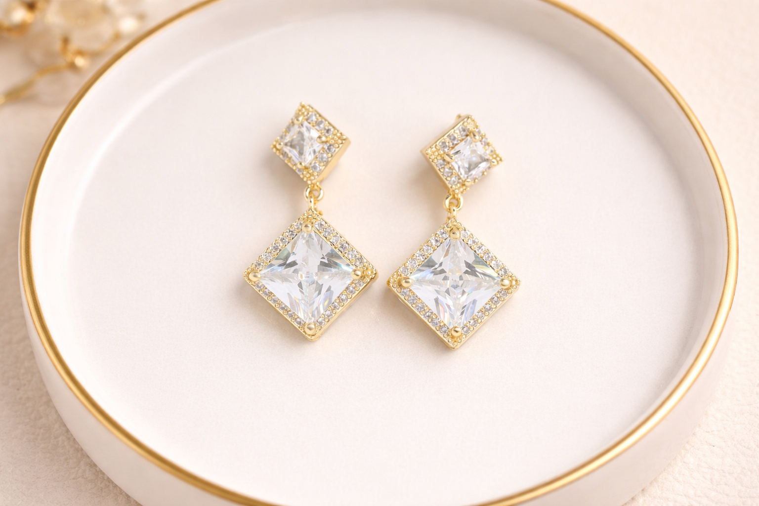 18kt Gold Polish with Diamond & White Swarovski Stone Anti-Tarnish & Anti-Allergic Fancy Earring for Girls (Design 1)