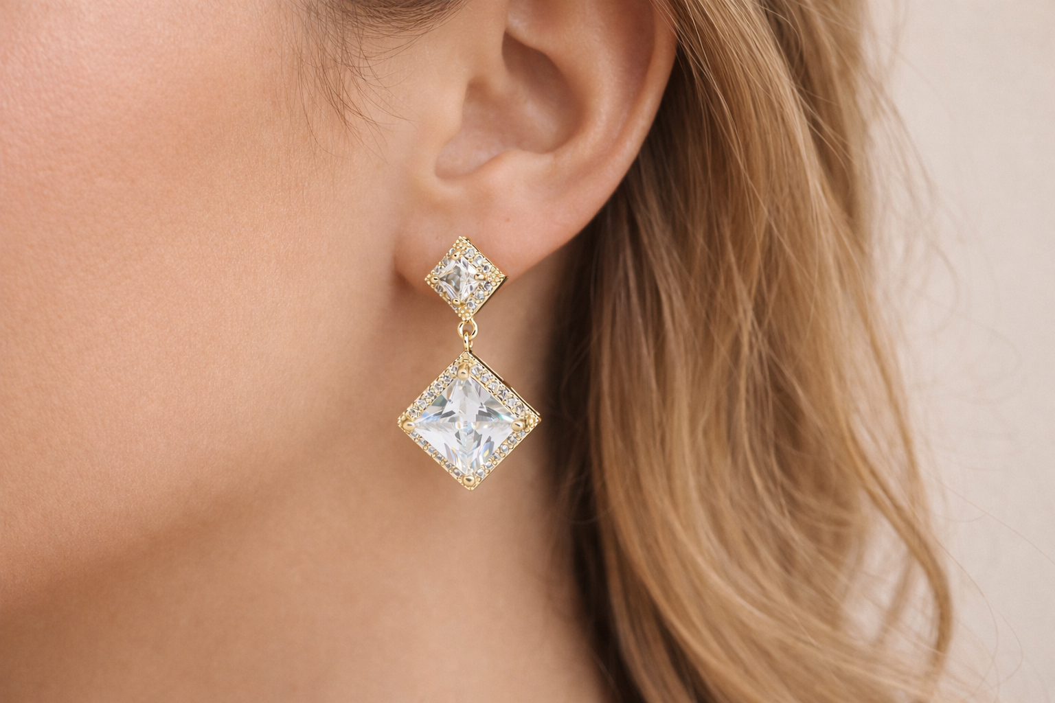 18kt Gold Polish with Diamond & White Swarovski Stone Anti-Tarnish & Anti-Allergic Fancy Earring for Girls (Design 1)