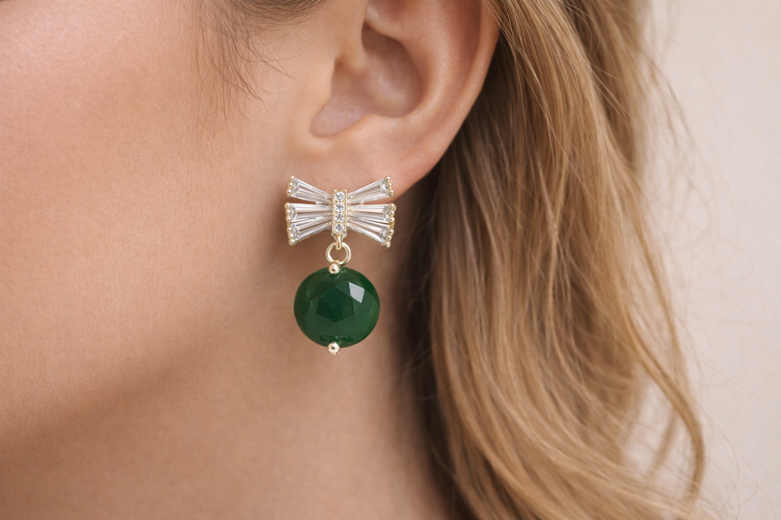 18kt Gold Polish with Diamond & Green Swarovski Stone Anti-Tarnish & Anti-Allergic Fancy Earring for Girls