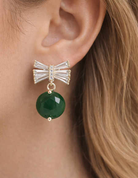 18kt gold polish with diamond & green swarovski stone anti tarnish anti allergic fancy earring for girls