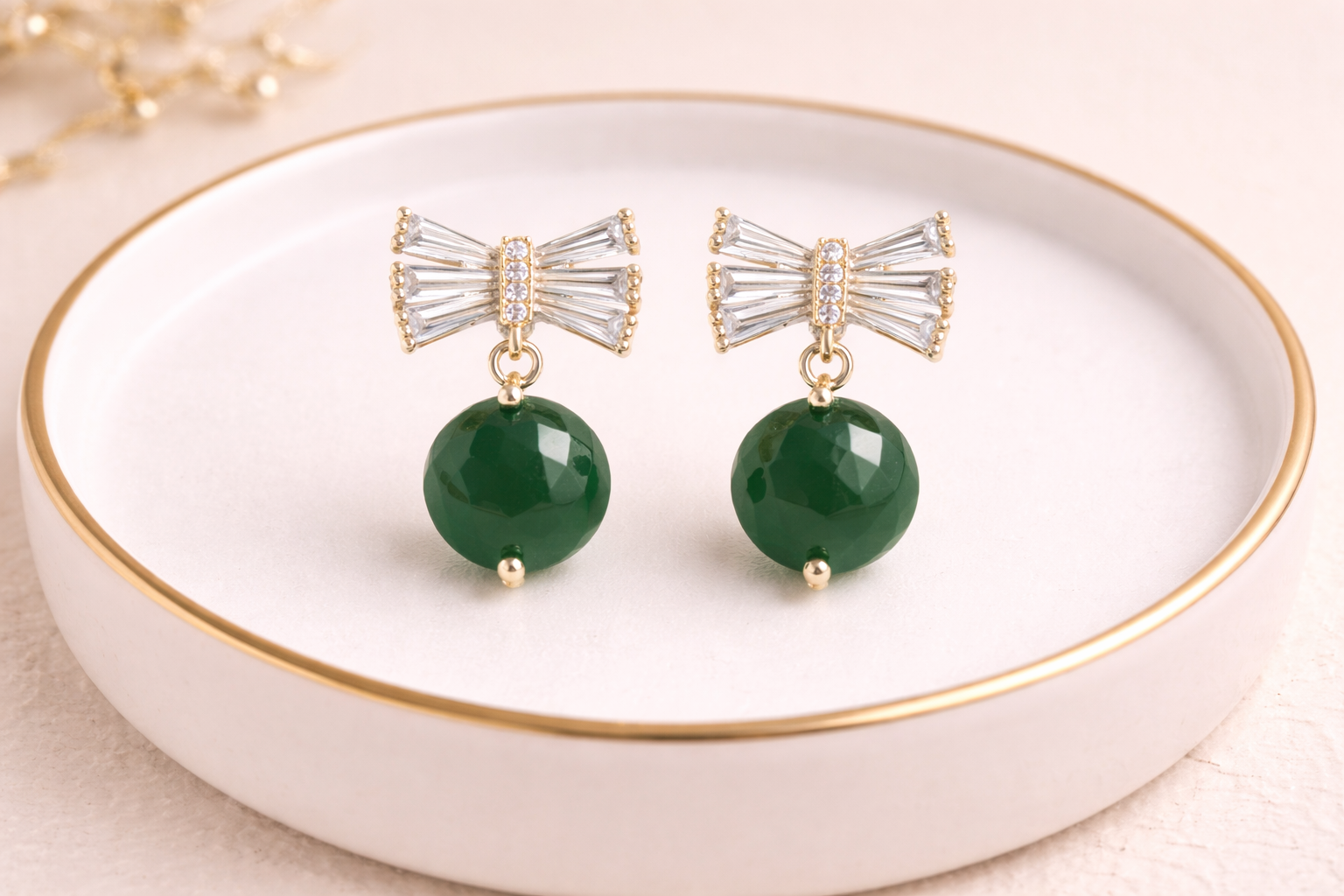 18kt Gold Polish with Diamond & Green Swarovski Stone Anti-Tarnish & Anti-Allergic Fancy Earring for Girls