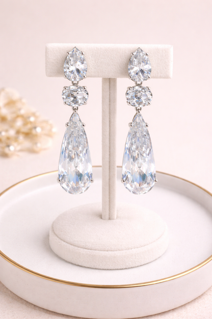 stainless steel silver polish with diamond & swarovski stone white anti tarnish anti allergic fancy earring for girls