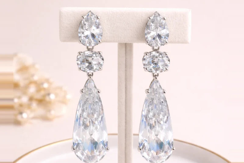 Stainless Steel Silver Polish with Diamond & Swarovski Stone White Anti-Tarnish & Anti-Allergic Fancy Earring for Girls (Design 3)