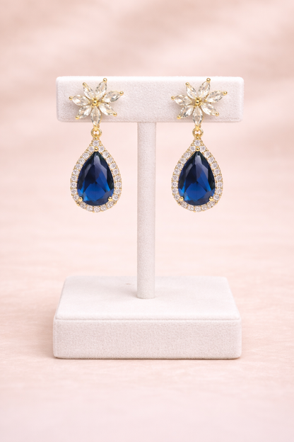 18kt gold polish with swarovski blue stone & damond anti tarnish anti allergic fancy earring for girls