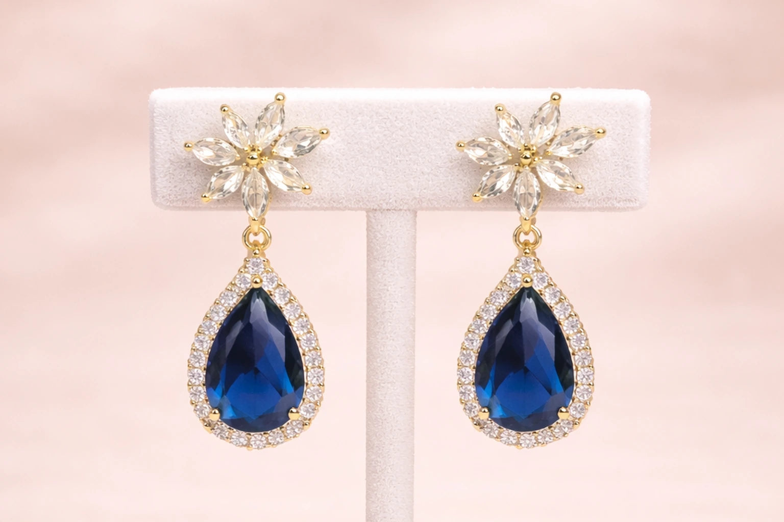 18kt Gold Polish with Swarovski Blue Stone & Diamond Anti-Tarnish & Anti-Allergic Fancy Earring for Girls