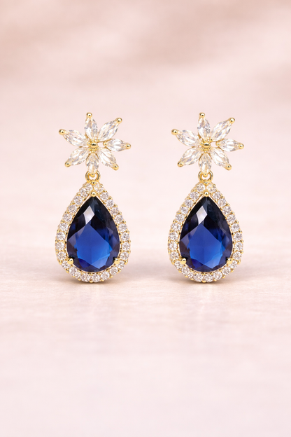 18kt gold polish with swarovski blue stone & damond anti tarnish anti allergic fancy earring for girls