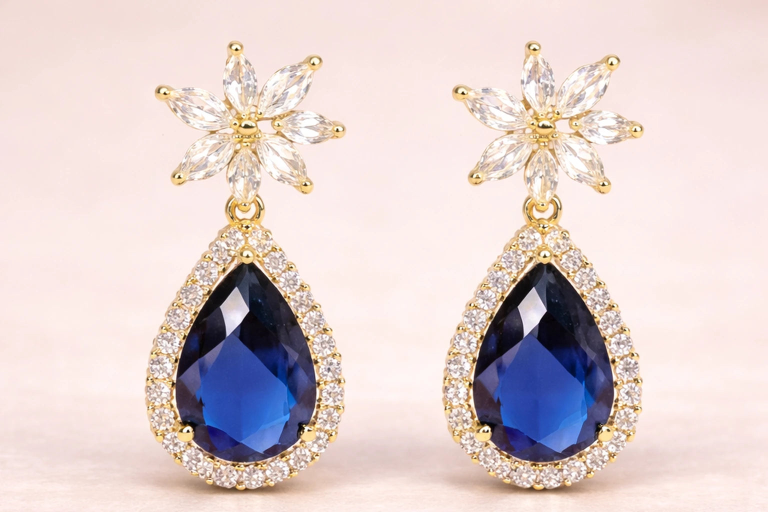 18kt Gold Polish with Swarovski Blue Stone & Diamond Anti-Tarnish & Anti-Allergic Fancy Earring for Girls