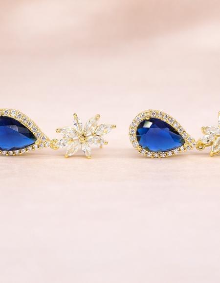 18kt gold polish with swarovski blue stone & damond anti tarnish anti allergic fancy earring for girls
