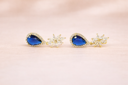 18kt gold polish with swarovski blue stone & damond anti tarnish anti allergic fancy earring for girls