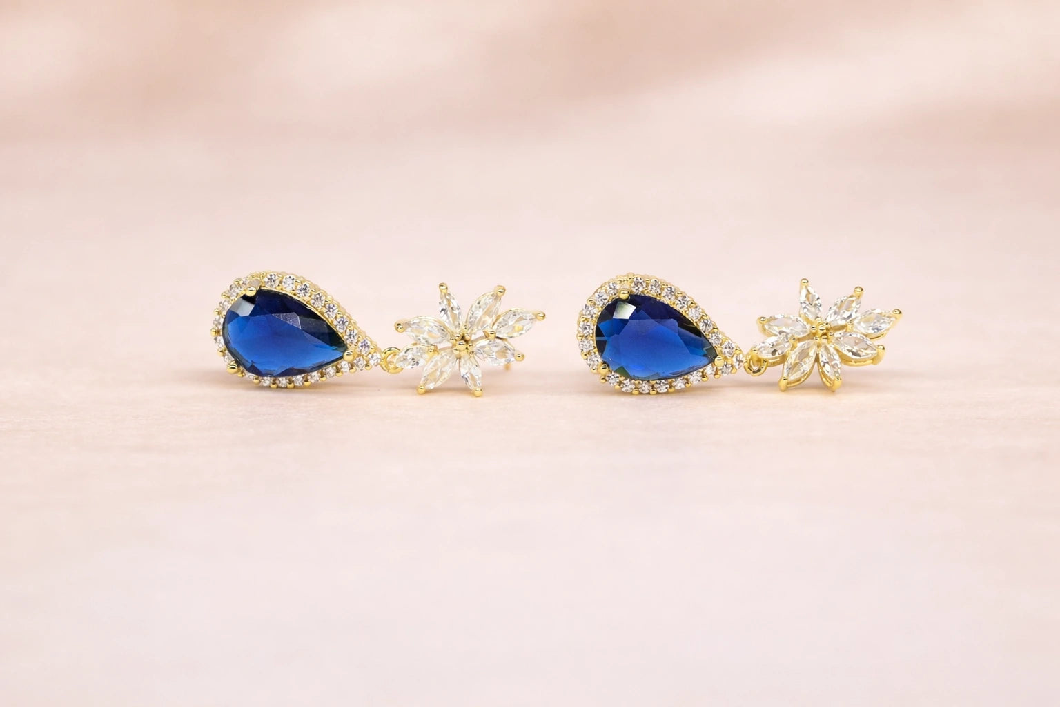 18kt Gold Polish with Swarovski Blue Stone & Diamond Anti-Tarnish & Anti-Allergic Fancy Earring for Girls