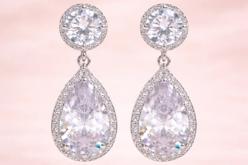 Stainless Steel Silver Polish with Diamond & Swarovski Stone White Anti-Tarnish & Anti-Allergic Fancy Earring for Girls (Design 1)