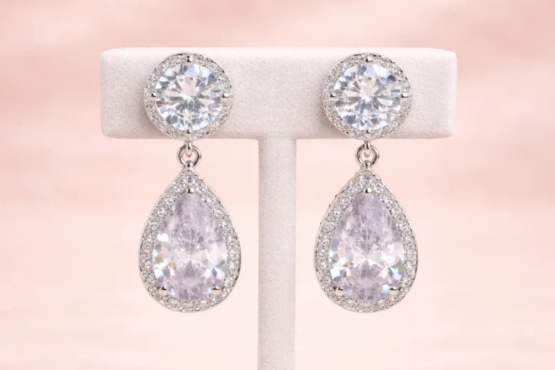 Stainless Steel Silver Polish with Diamond & Swarovski Stone White Anti-Tarnish & Anti-Allergic Fancy Earring for Girls (Design 1)