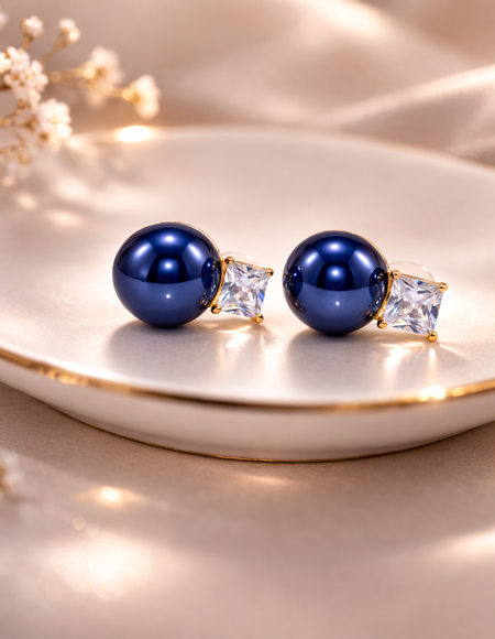 18 carat gold polish with blue pearl with swarovski stone anti tranish anti allergic fancy earring for girls