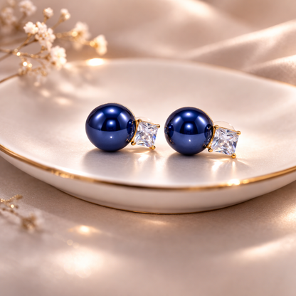 18 carat gold polish with blue pearl with swarovski stone anti tranish anti allergic fancy earring for girls