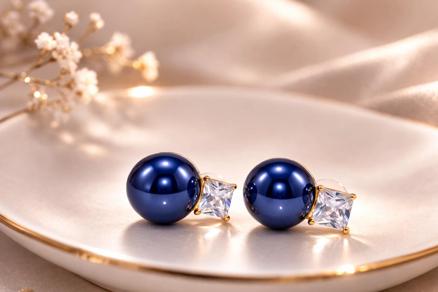 18kt Gold Polish with Blue Pearl with Swarovski Stone Anti-Tarnish & Anti-Allergic Fancy Earring for Girls (Design 2)