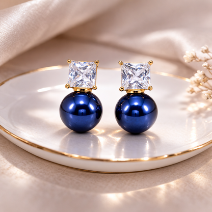 18 carat gold polish with blue pearl with swarovski stone anti tranish anti allergic fancy earring for girls