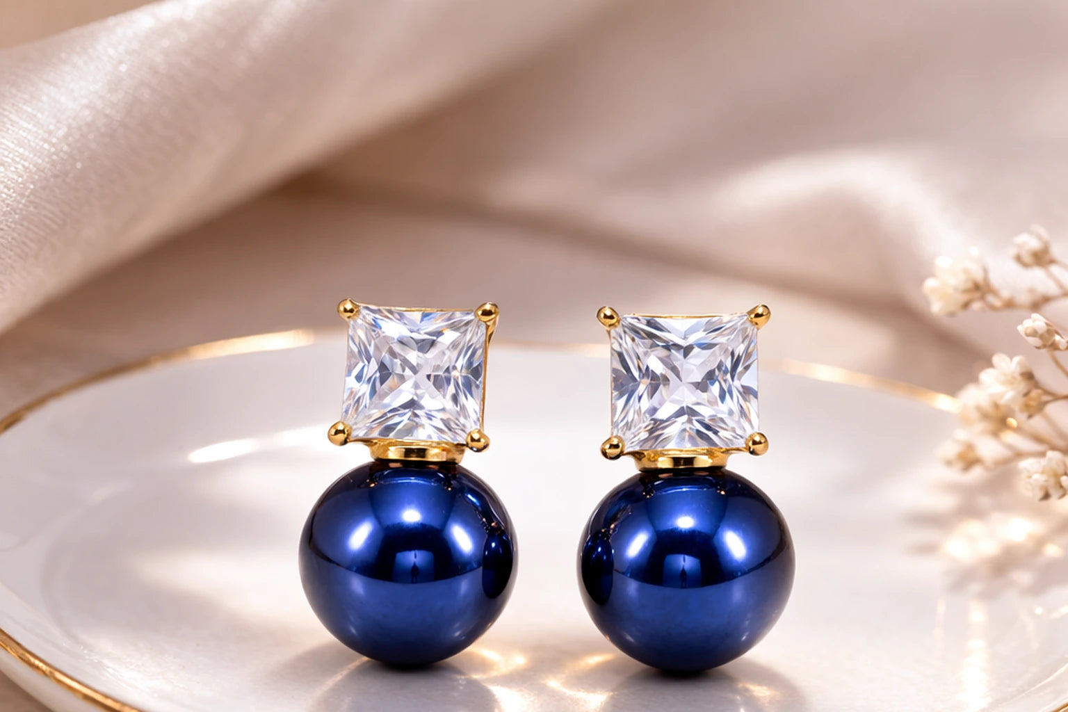 18kt Gold Polish with Blue Pearl with Swarovski Stone Anti-Tarnish & Anti-Allergic Fancy Earring for Girls (Design 2)