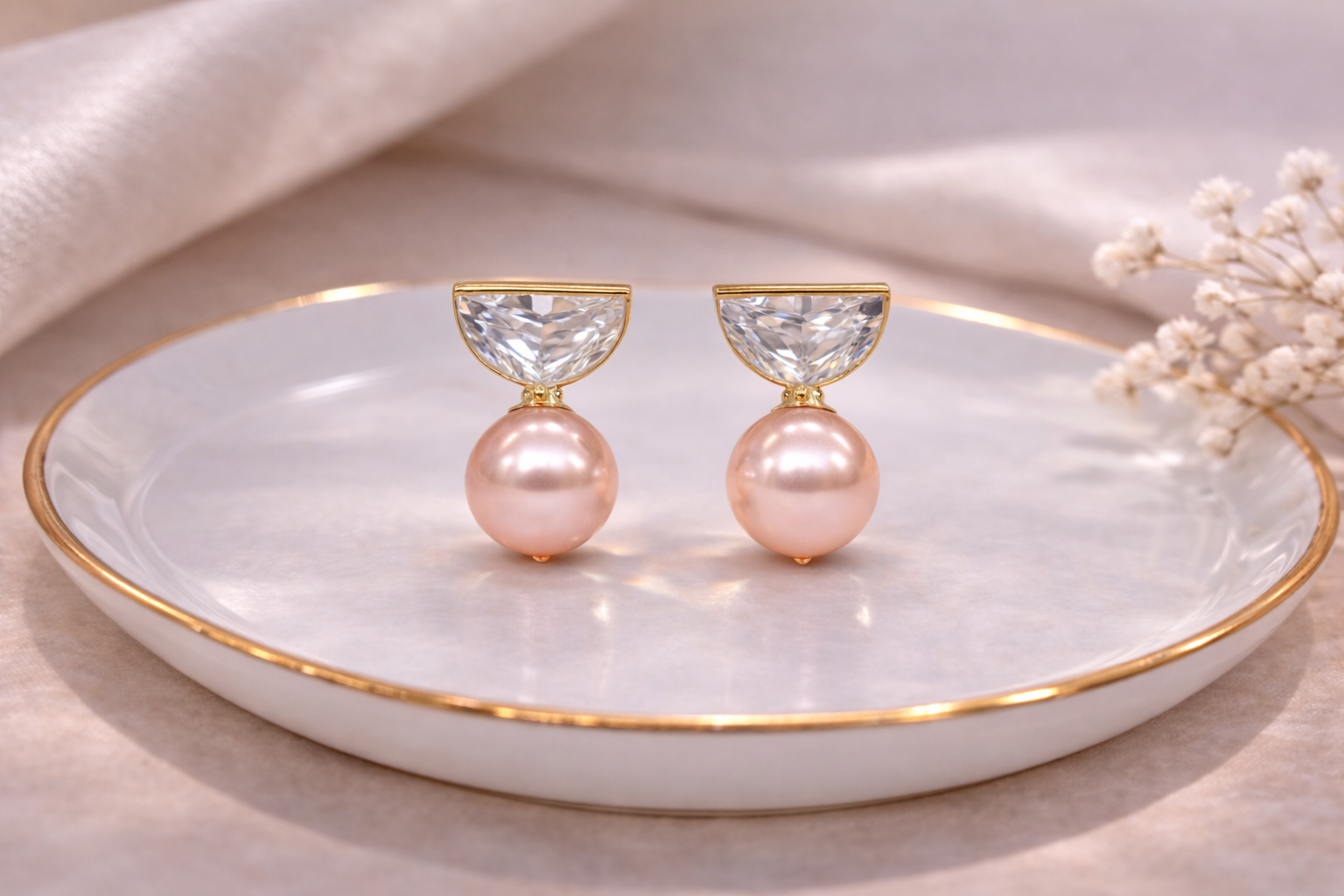 18kt Gold Polish with Pink Pearl with Swarovski Stone Anti-Tarnish & Anti-Allergic Fancy Earring for Girls