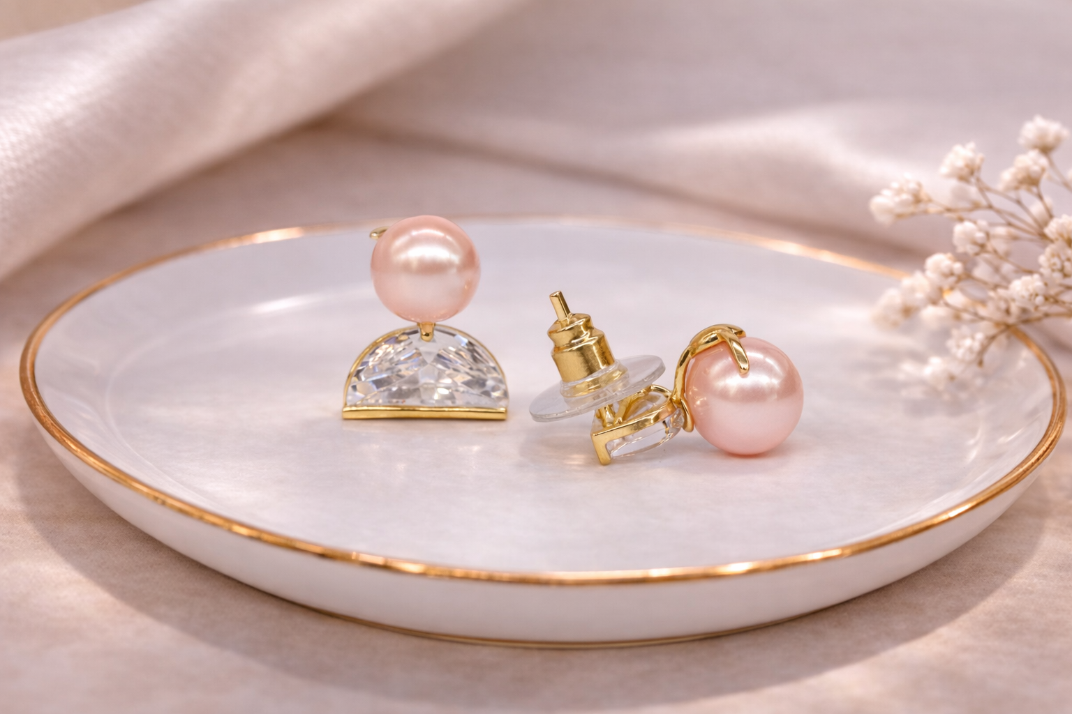 18kt Gold Polish with Pink Pearl with Swarovski Stone Anti-Tarnish & Anti-Allergic Fancy Earring for Girls