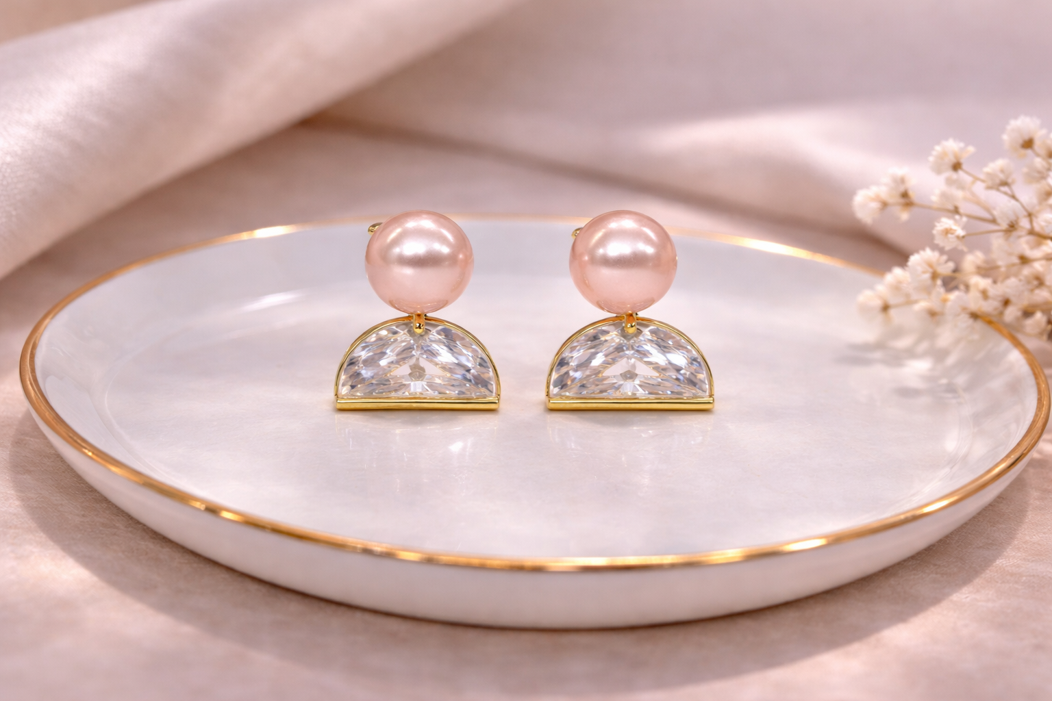 18kt Gold Polish with Pink Pearl with Swarovski Stone Anti-Tarnish & Anti-Allergic Fancy Earring for Girls