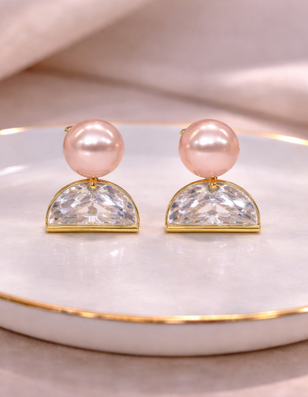 18 carat gold polish with pink pearl with swarovski stone anti tarnish anti allergic fancy earring for girls