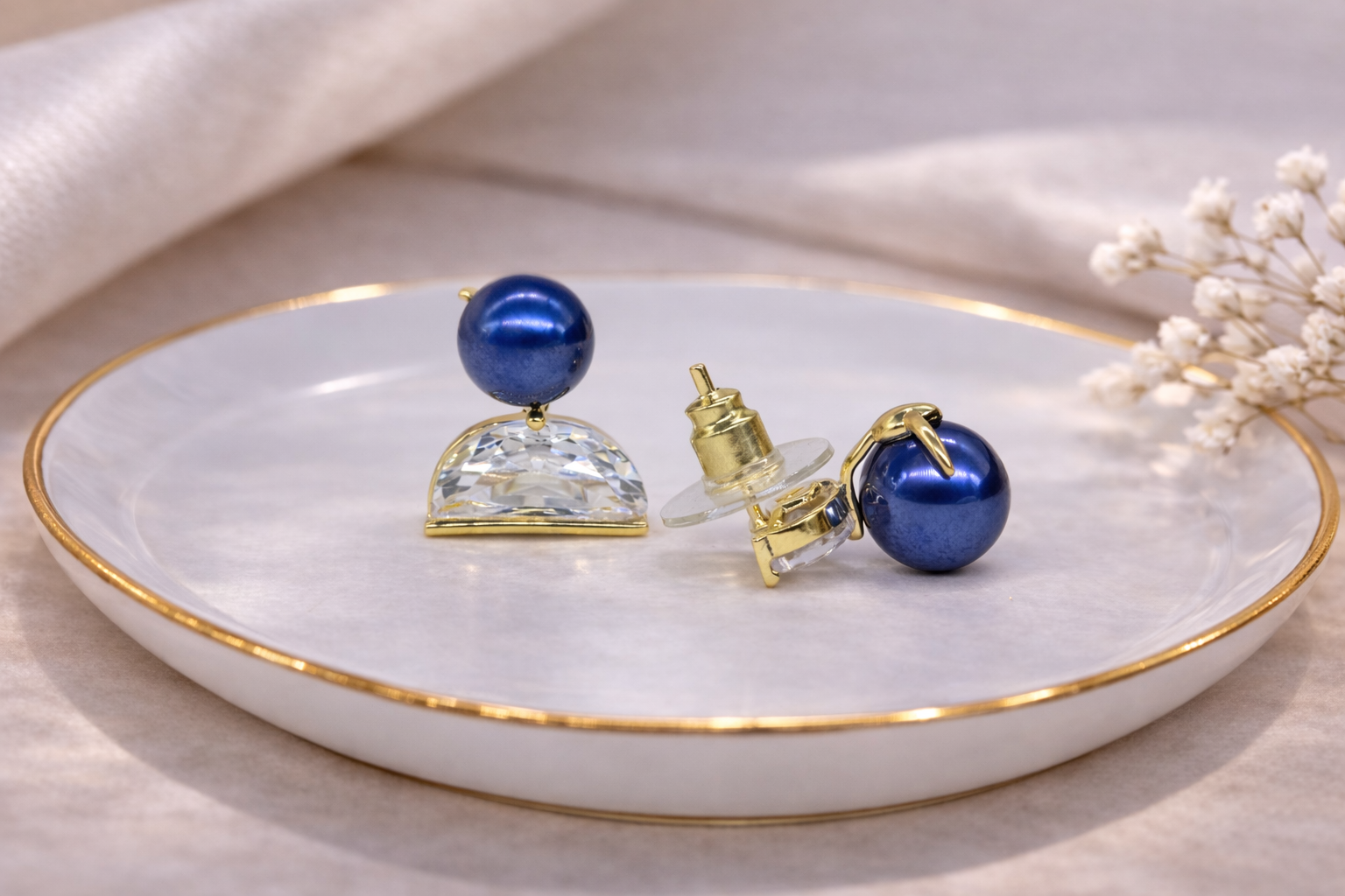 18kt Gold Polish with Blue Pearl with Swarovski Stone Anti-Tarnish & Anti-Allergic Fancy Earring for Girls (Design 1)