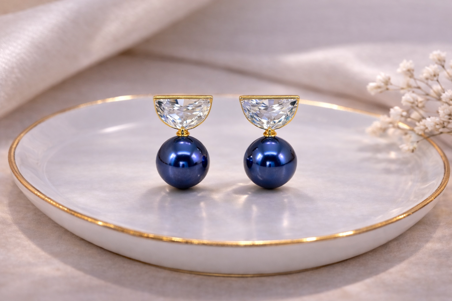 18kt Gold Polish with Blue Pearl with Swarovski Stone Anti-Tarnish & Anti-Allergic Fancy Earring for Girls (Design 1)