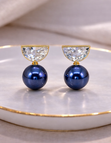 18 carat gold polish with blue pearl with swarovski stone anti tarnish anti allergic fancy earring for girls