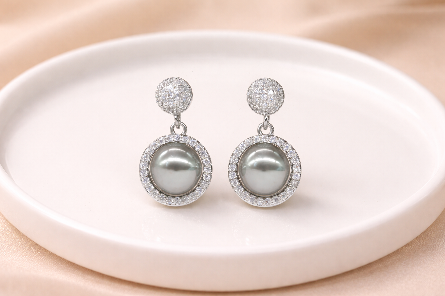 Stainless Steel Silver Polish with Silver Pearl with Diamond Anti-Tarnish & Anti-Allergic Fancy Earring for Girls