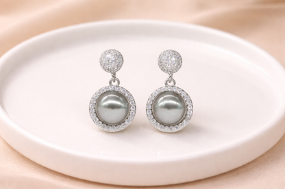 stainless steel silver polish with silver pearl with diamond anti tarnish anti allergic fancy earring for girls