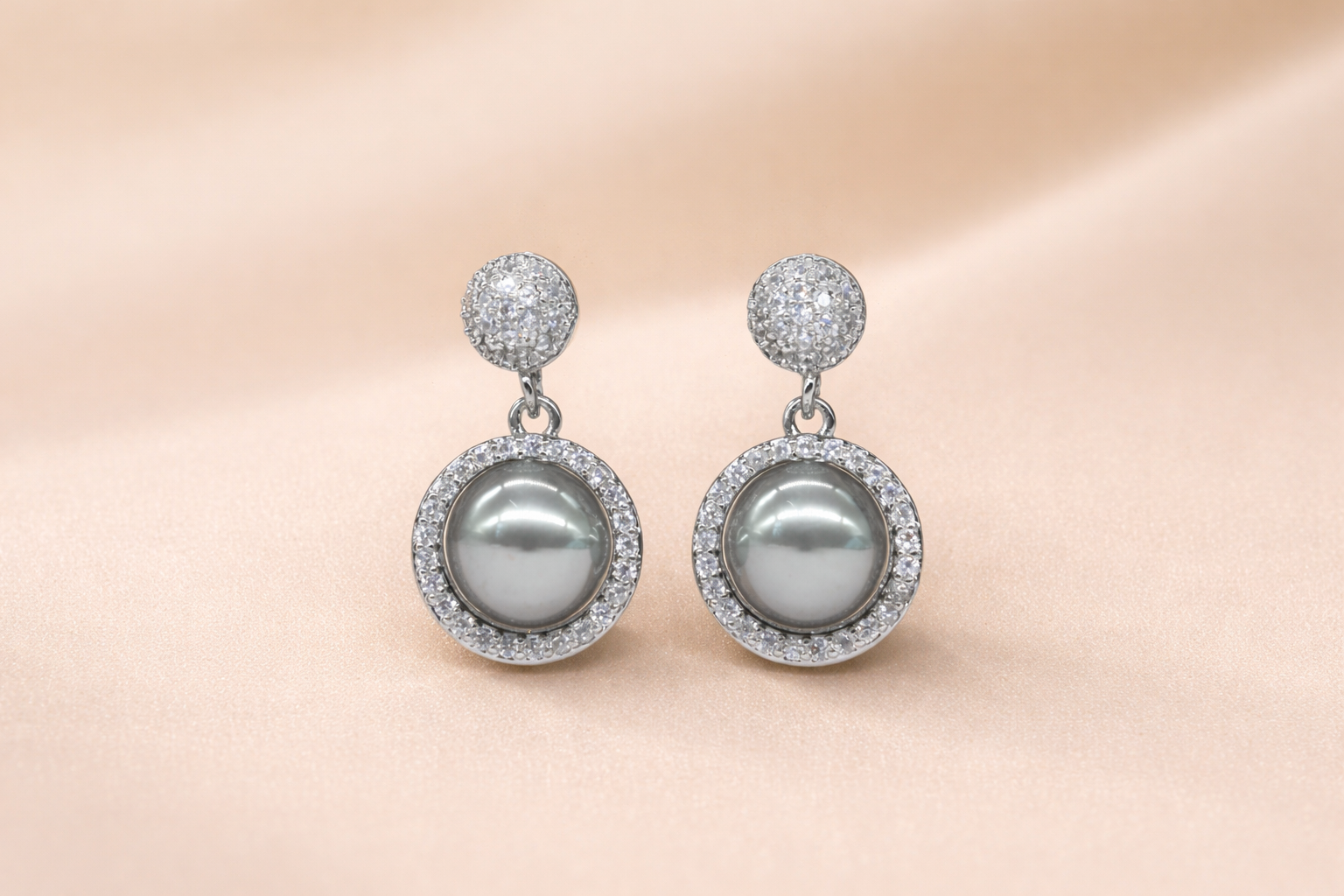 Stainless Steel Silver Polish with Silver Pearl with Diamond Anti-Tarnish & Anti-Allergic Fancy Earring for Girls