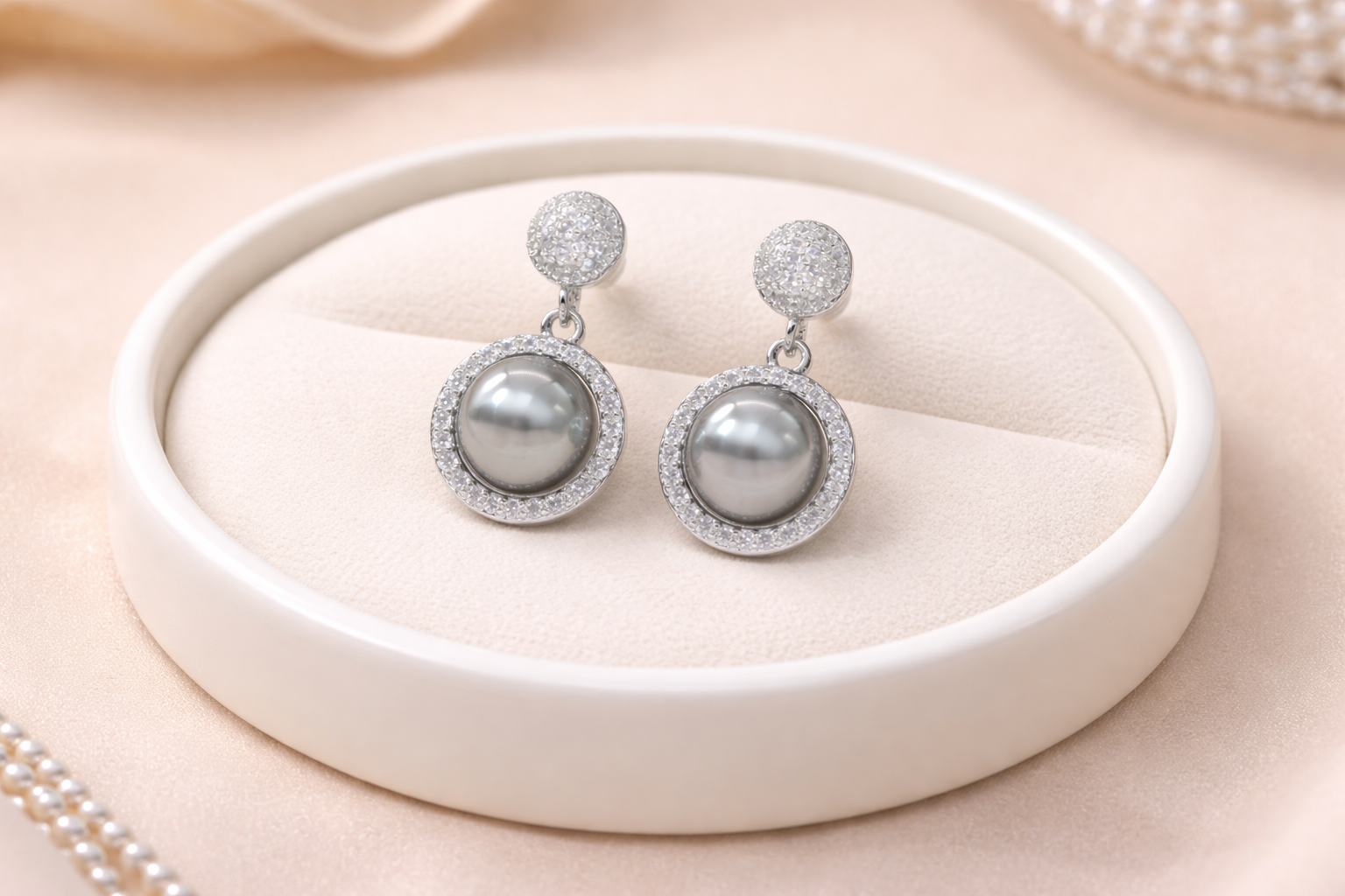 Stainless Steel Silver Polish with Silver Pearl with Diamond Anti-Tarnish & Anti-Allergic Fancy Earring for Girls