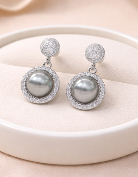 stainless steel silver polish with silver pearl with diamond anti tarnish anti allergic fancy earring for girls