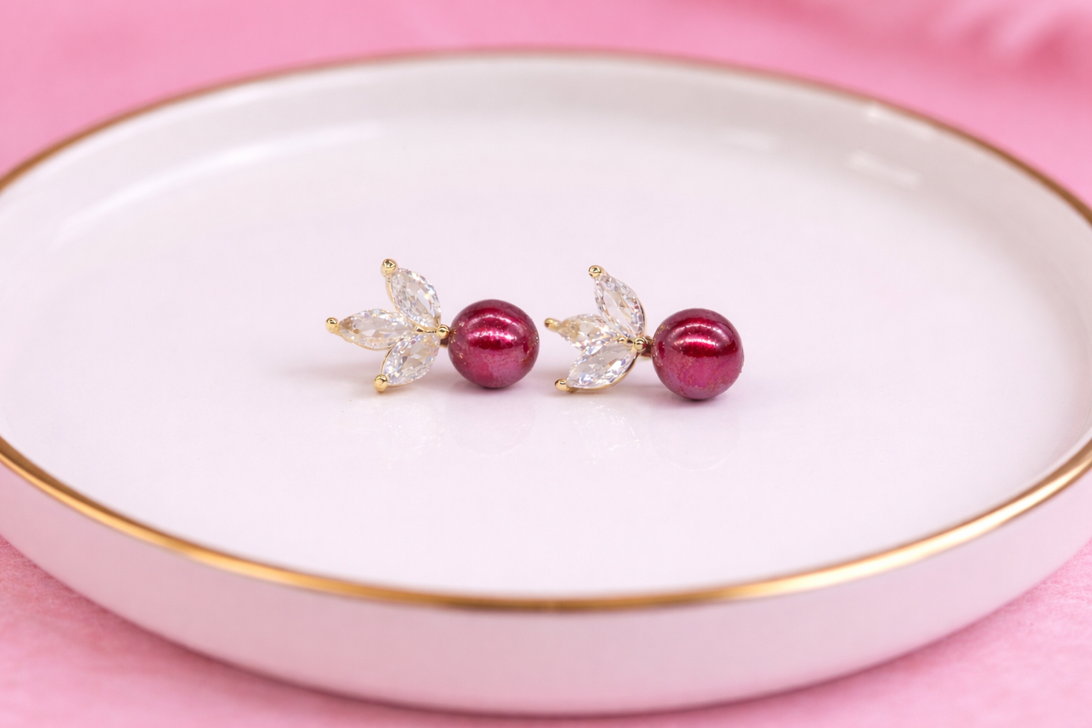 18kt Gold Polish with Red Pearl with Diamond Anti-Tarnish & Anti-Allergic Fancy Earring for Girls