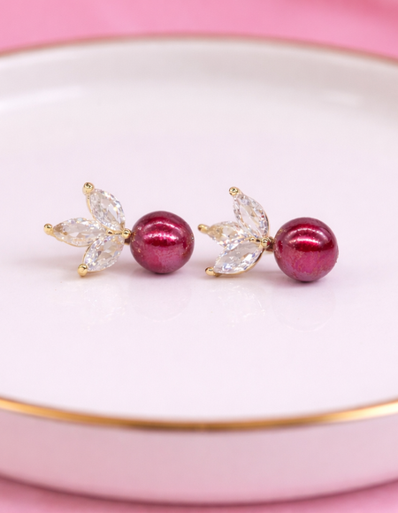 18 carat gold polish wth red pearl with diamond anti tarnish anti allergic fancy earring for girls