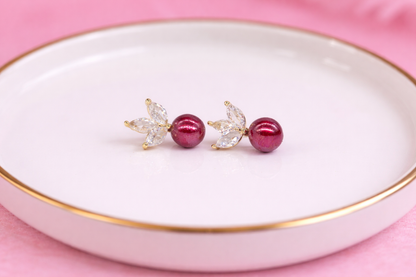 18 carat gold polish wth red pearl with diamond anti tarnish anti allergic fancy earring for girls