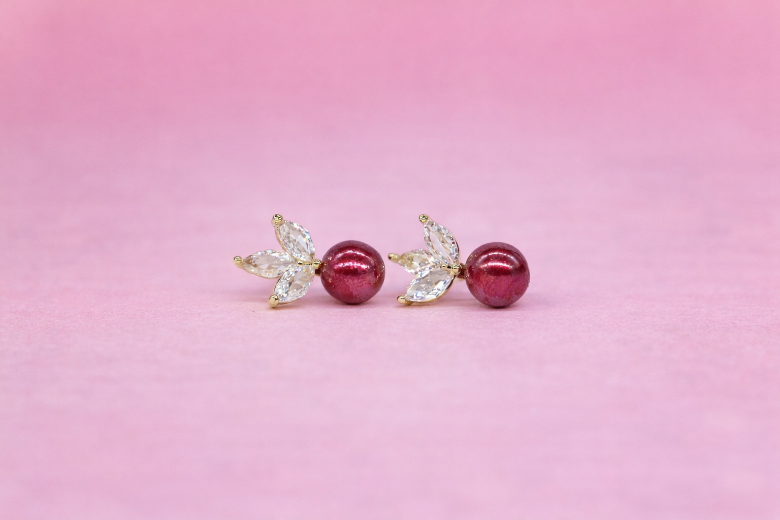 18kt Gold Polish with Red Pearl with Diamond Anti-Tarnish & Anti-Allergic Fancy Earring for Girls