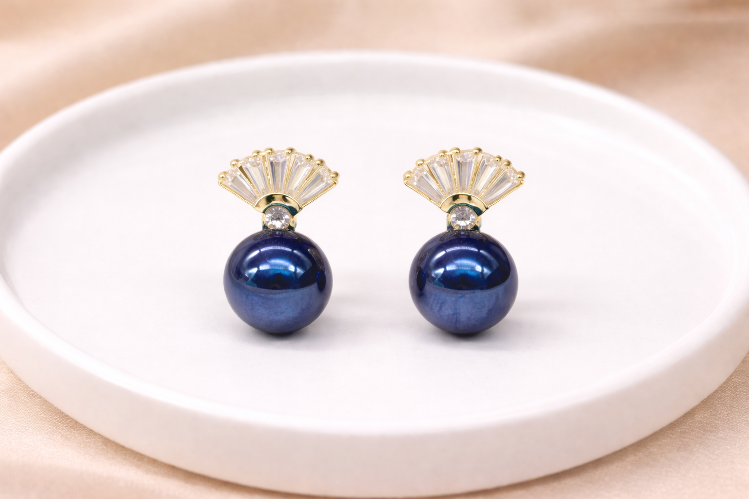 18kt Gold Polish with Dark Blue Pearl with Diamond Anti-Tarnish & Anti-Allergic Fancy Earring for Girls