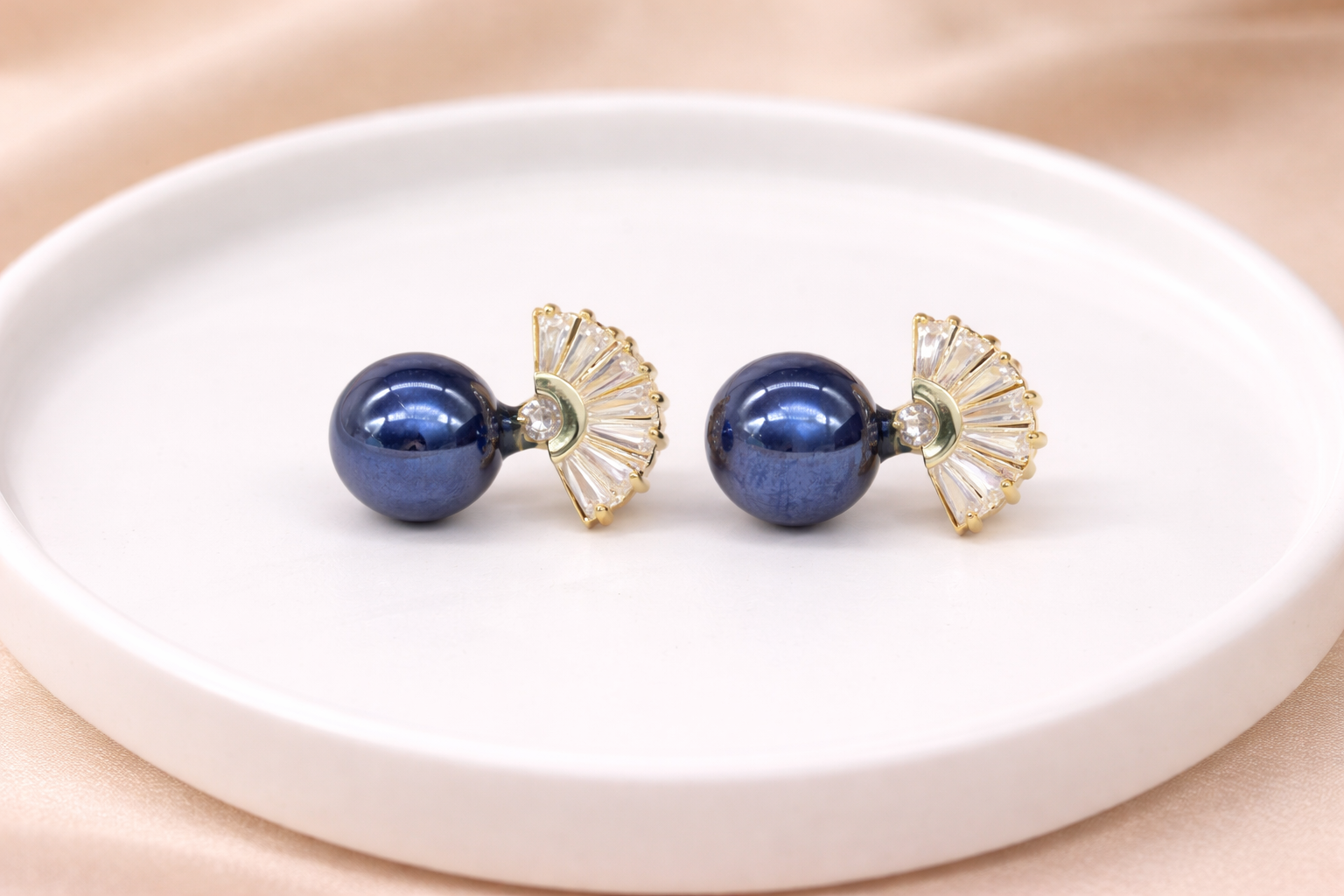 18kt Gold Polish with Dark Blue Pearl with Diamond Anti-Tarnish & Anti-Allergic Fancy Earring for Girls