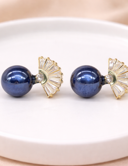 18 carat gold polish wth dark blue pearl with diamond anti tarnish anti allergic fancy earring for girls