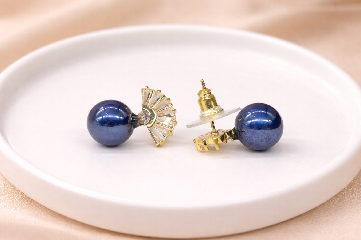 18kt Gold Polish with Dark Blue Pearl with Diamond Anti-Tarnish & Anti-Allergic Fancy Earring for Girls
