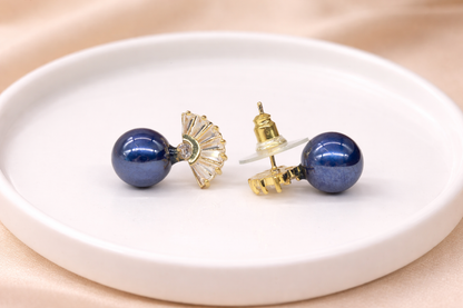 18 carat gold polish wth dark blue pearl with diamond anti tarnish anti allergic fancy earring for girls