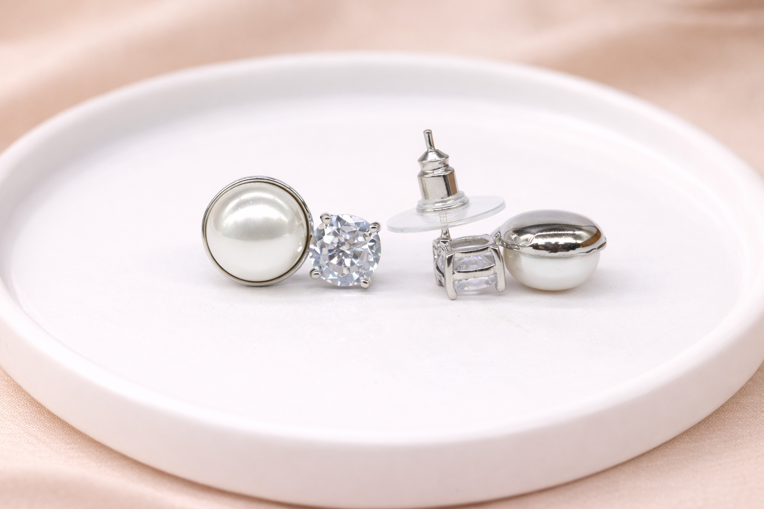 Stainless Steel Silver Polish with White Pearl with Swarovski Stone Anti-Tarnish & Anti-Allergic Fancy Earring for Girls