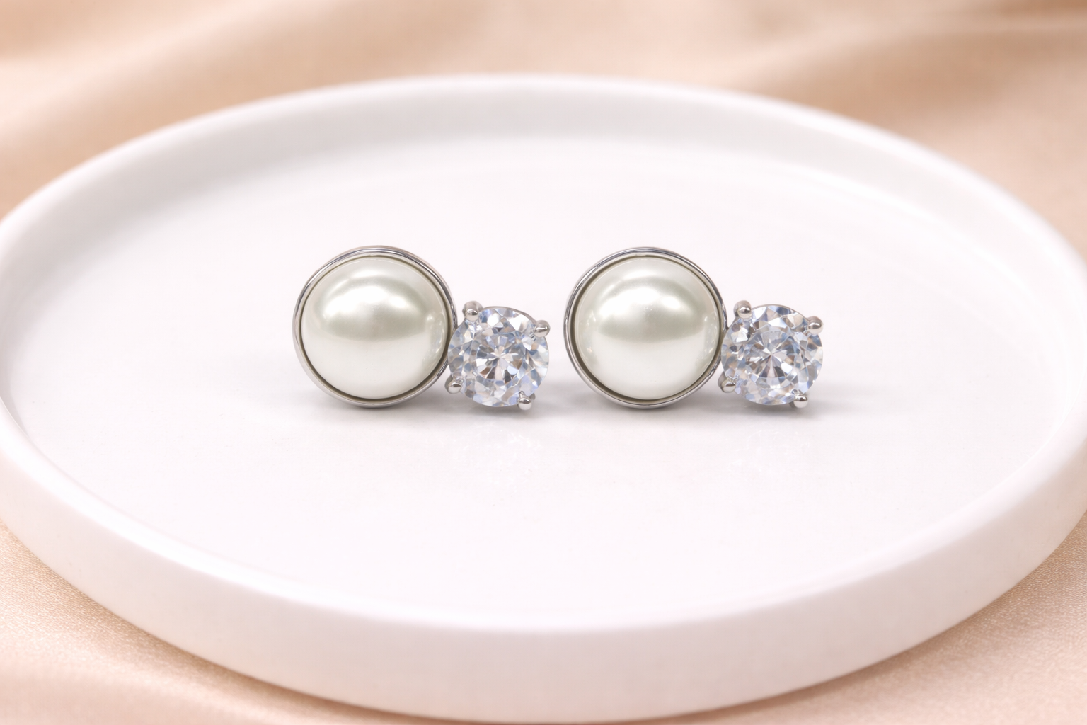 Stainless Steel Silver Polish with White Pearl with Swarovski Stone Anti-Tarnish & Anti-Allergic Fancy Earring for Girls