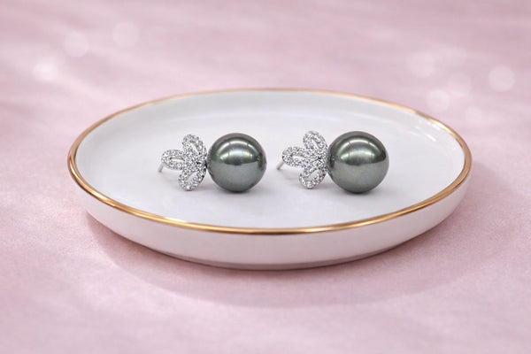 Dark Grey Pearl with Diamond Fancy Earring for Women – Silver